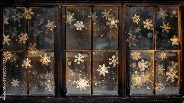 Fototapeta Snowflakes on a winter window pane