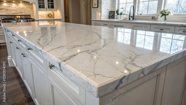 Obraz Elegant Marble Kitchen Countertop – Luxurious White Stone Surface Design