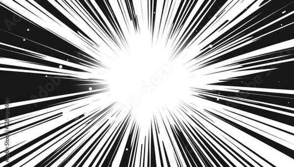Fototapeta Abstract monochrome radial burst, speed lines, zoom effect.