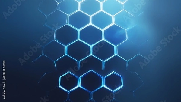 Obraz Futuristic Digital Abstract Background with Glowing Hexagons & Deep Gradient – Technology & Connectivity  