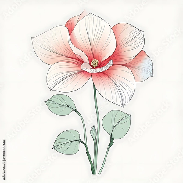 Fototapeta Vector art illustration of a begonia flower with light peach-colored petals and fine red lines radiating from the center. created with generatevie AI