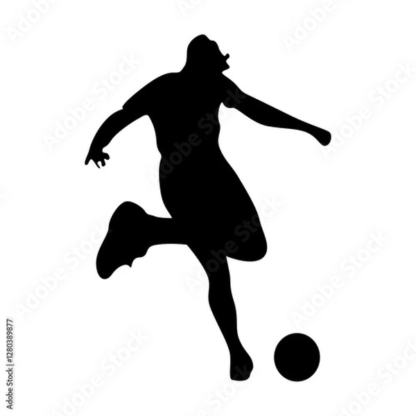 Obraz Football player kicking ball, isolated vector silhouette.