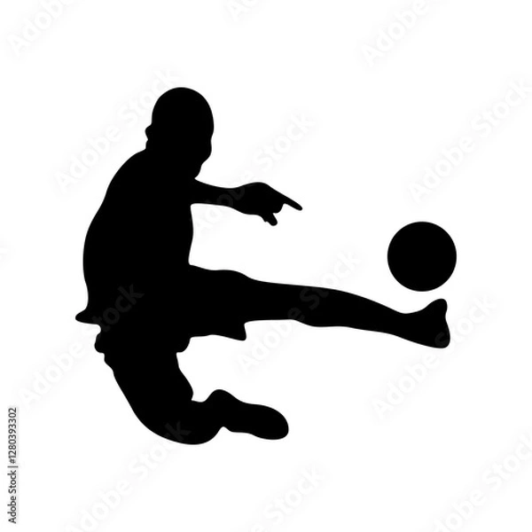 Obraz Football player kicking ball, isolated vector silhouette.