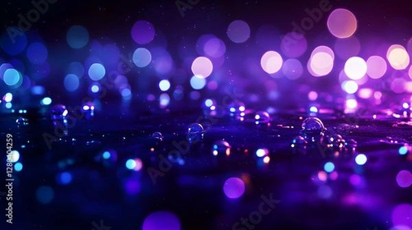 Obraz Abstract Background -  Neon Lights, Bokeh, Water Droplets, and Reflections