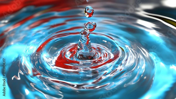 Obraz Realistic Image - Water Drop Splash with Red and Blue Ripples