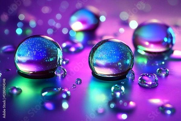 Obraz Abstract Background - Colorful Water Droplets on Vibrant Purple Surface