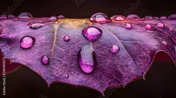 Obraz Photo - Purple Leaf Water Droplets Nature Macro Photography Dewdrop Rain Refreshing