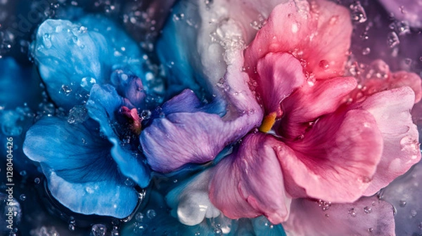 Obraz Abstract Photo - Vibrant Flowers Submerged in Water with Bubbles