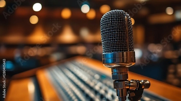 Fototapeta Studio Microphone Recording Session in Control Room