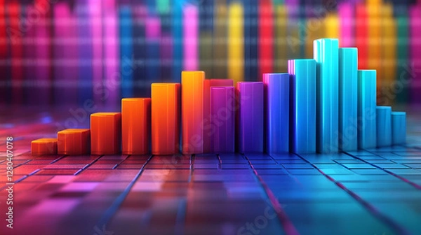 Obraz 3D Illustration - Growth Chart, Progress, Data Analysis, Business Success, Finance, Investment, Market Trends, Statistics, Analytics, Visualization, Colorful Bars