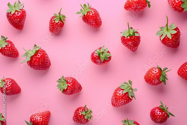 Obraz Photo Pattern of Fresh Strawberries on Pink Background