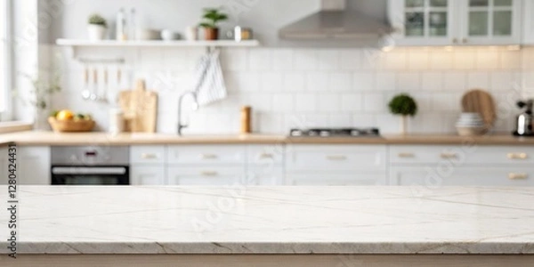 Obraz A kitchen with a countertop that is white and has a few items on it. The countertop is a focal point of the kitchen and is the main focus of the image
