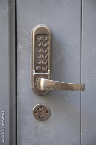 Obraz Electronic lock with numeric buttons for entering code and a handle for opening the door