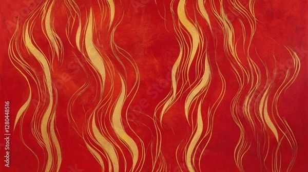 Obraz A rich red background with soft, abstract golden flame patterns
