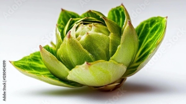 Fototapeta A single, detailed sprout, on a pure white background, highlighting its natural imperfections with professional studio lighting