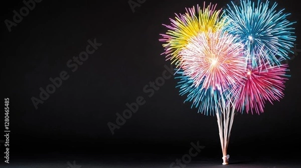 Fototapeta Colorful fireworks burst against black background, celebration concept