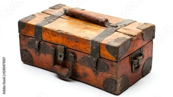 Fototapeta High-resolution image of a wooden toolbox against a white backdrop, perfect for e-commerce, catalogs, and promotional content