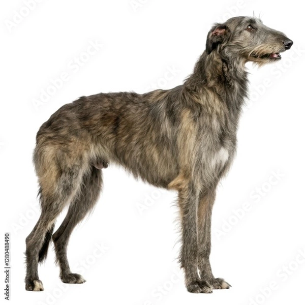Fototapeta Scottish Deerhound Dog standing upright with head turned captivating portrait of canine curiosity and playful behavior in nature