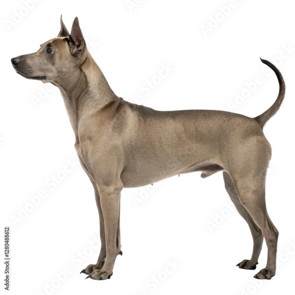 Fototapeta Thai Ridgeback Dog standing upright with head turned captured in a natural outdoor setting displaying curiosity and playfulness