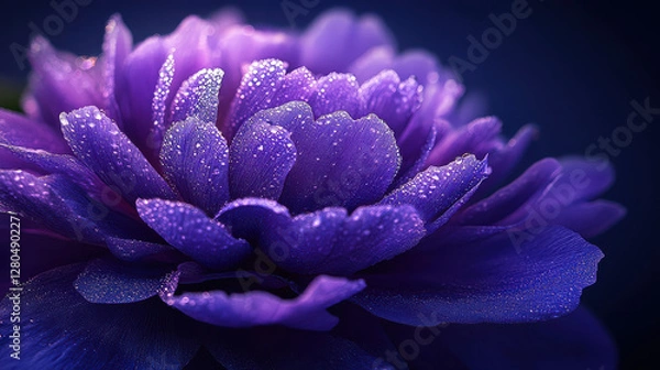 Fototapeta A detailed macro shot of a purple peony, its lush, layered petals forming a rich