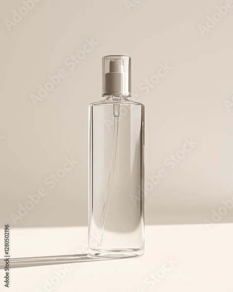 Fototapeta Elegant glass bottle display in minimalist setting product photography soft lighting