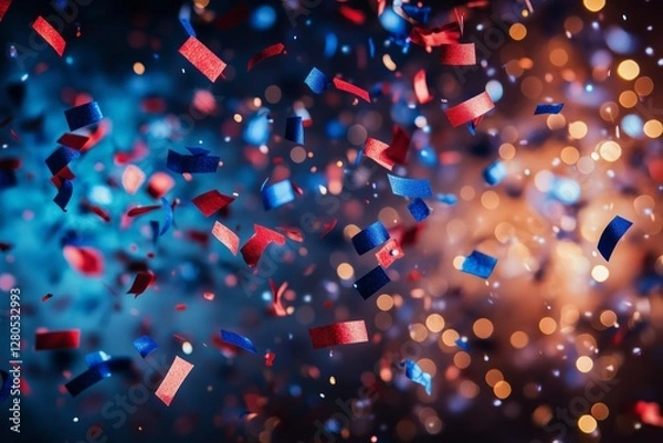 Fototapeta Colorful Confetti Falls in Celebration at a Lively Party With Festive Atmosphere and Bright Lights