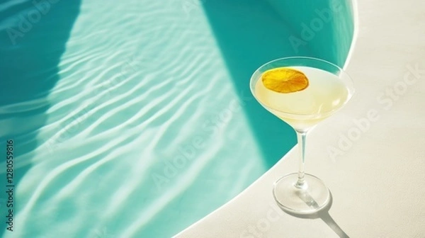 Fototapeta Alcohol consumption at a luxurious poolside with cocktails and tropical setting. Featuring relaxation and elegance