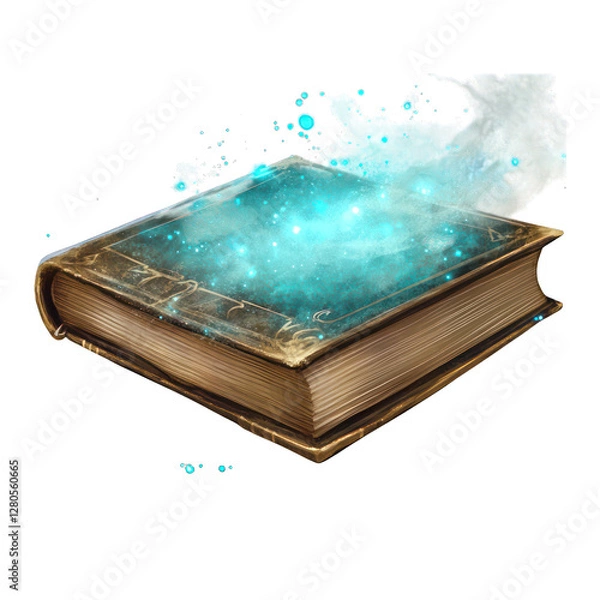 Fototapeta Floating and enchanted wizards tome isolated on transparent background