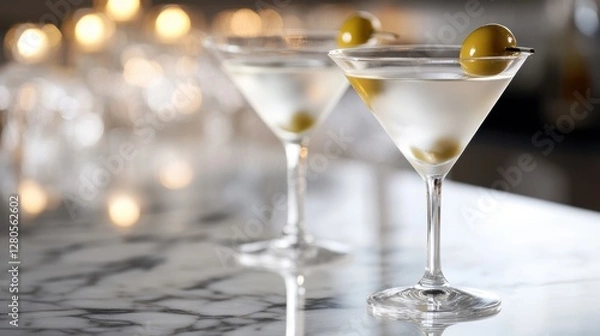Fototapeta Alcohol consumption at a luxury bar with martinis and sophisticated decor. Featuring elegance and indulgence