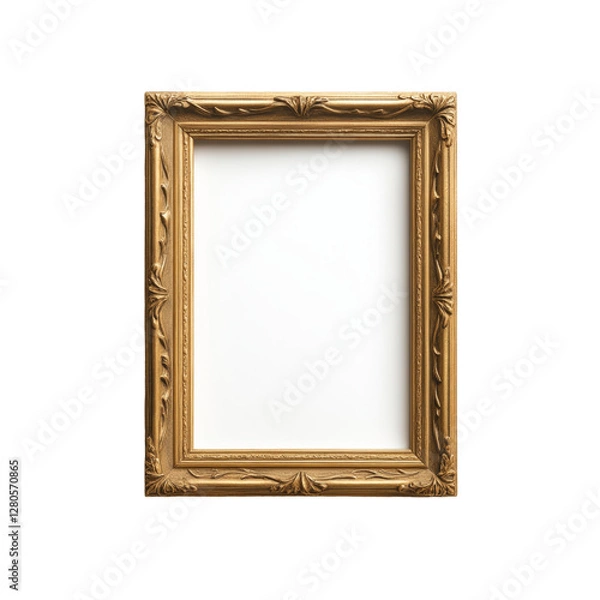 Obraz Ornate rectangular gold frame with intricate carvings and empty center space
