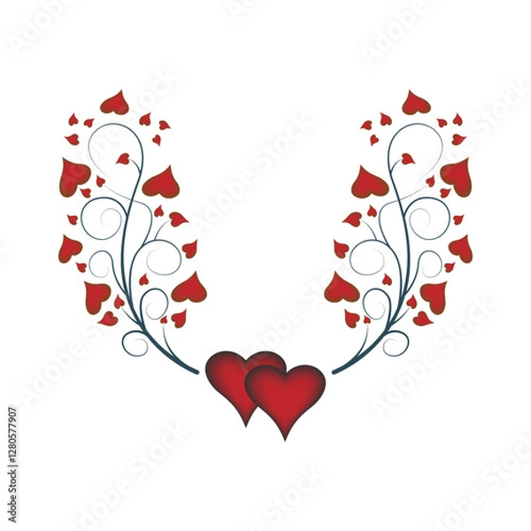 Fototapeta Decorative branches with hearts, an element for the design