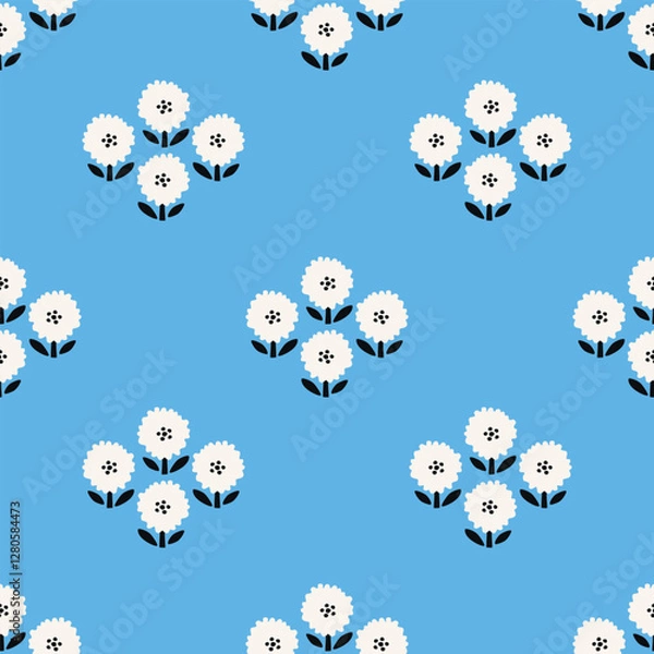Obraz Tiny white daisy flowers hand drawn vector illustration. Cute floral seamless pattern for kids fabric.