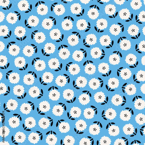 Obraz White daisy flowers hand drawn vector illustration. Cute floral seamless pattern for kids fabric or wallpaper.