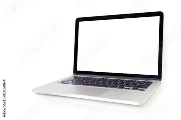 Obraz notebook with blank screen on isolated white background.