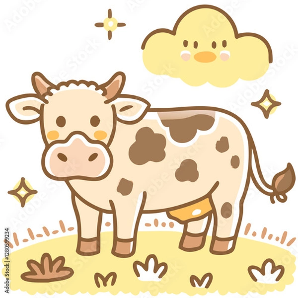 Obraz Pets on a farm Cute cow standing in a pasture in doodle style