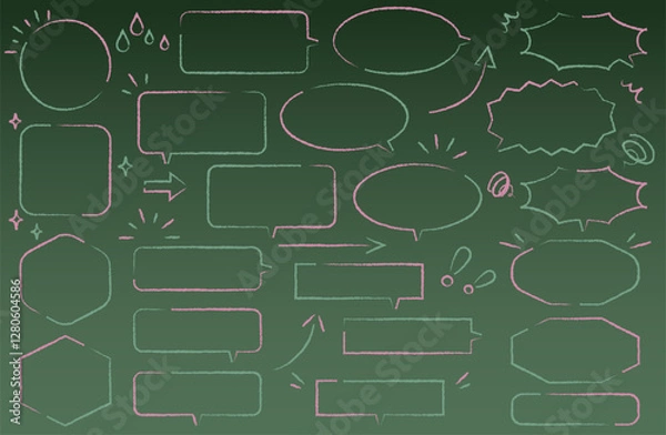 Obraz ピンクと緑のチョークで描いたシンプルな吹き出しセット