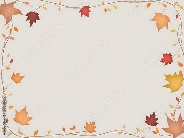 Fototapeta Soft autumn frame with muted seasonal hues, blurred vines, and tiny leaves at the corners