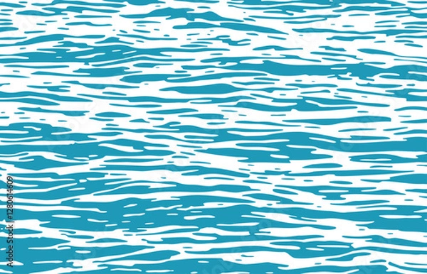 Fototapeta One color blue water background with waves and ripples