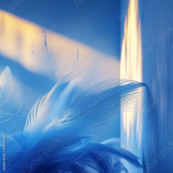 Fototapeta abstract blue background for product presentation with sunlight and blurred shadows wall. Isolated on white background . Generative Ai