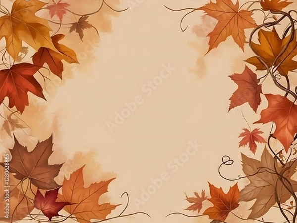 Fototapeta Soft fall border with slightly blurred leaves and vines forming an airy seasonal frame