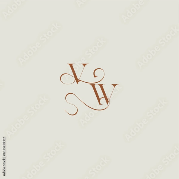 Obraz initial with thin line VW monogram wedding style logo concept letter contemporary modern curvy