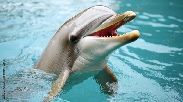 Fototapeta Dolphin interaction show marine park animal display aquatic environment underwater viewpoint marine life awareness