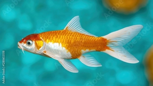 Obraz Koi Fish Underwater: a close-up of a vibrant koi fish swimming in a serene underwater environment with stunning patterns and vivid colors.