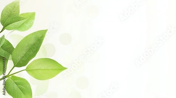 Fototapeta Green Leaves on White Background Soft Light Natural Texture