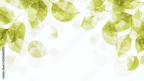 Fototapeta Green Leaves on White Background Soft Light Nature Design