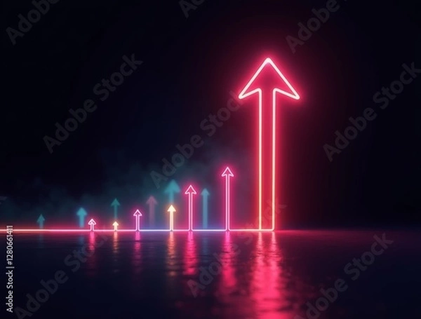 Obraz business graph with neon red arrow