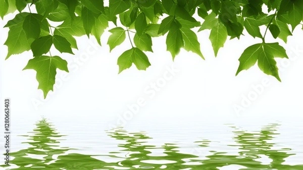 Fototapeta Green Leaves Reflecting in Calm Water