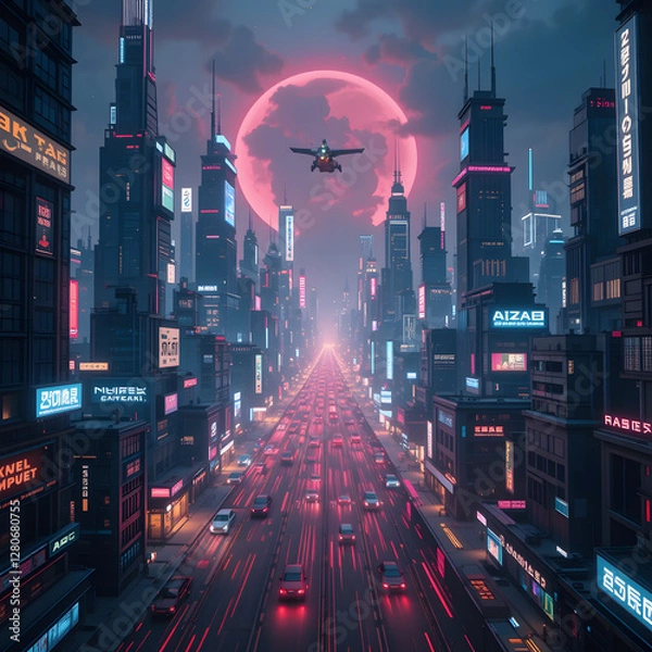 Fototapeta Nighttime Hong Kong cityscape with skyline, traffic, lights, and fireworks