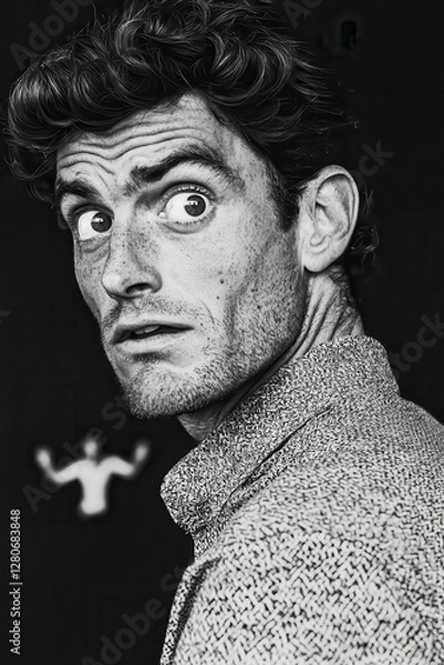 Fototapeta Captivating Portrait of a Person with an Intense Expression in Black and White, Showcasing Emotion and Detail through Unique Style and Visual Narration.