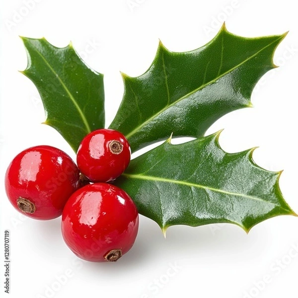 Obraz Festive Holly Branch with Vibrant Red Berries a Holiday Season Natural Decoration and Botanical Element